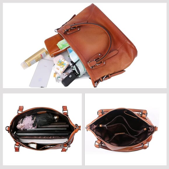 Luxury Cowhide Leather Satchel & Crossbody Bag - Stylish & Functional Design - Picture 7 of 8